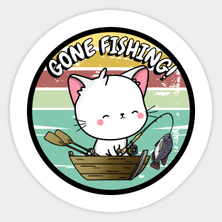 Cute white cat has gone fishing Sticker
